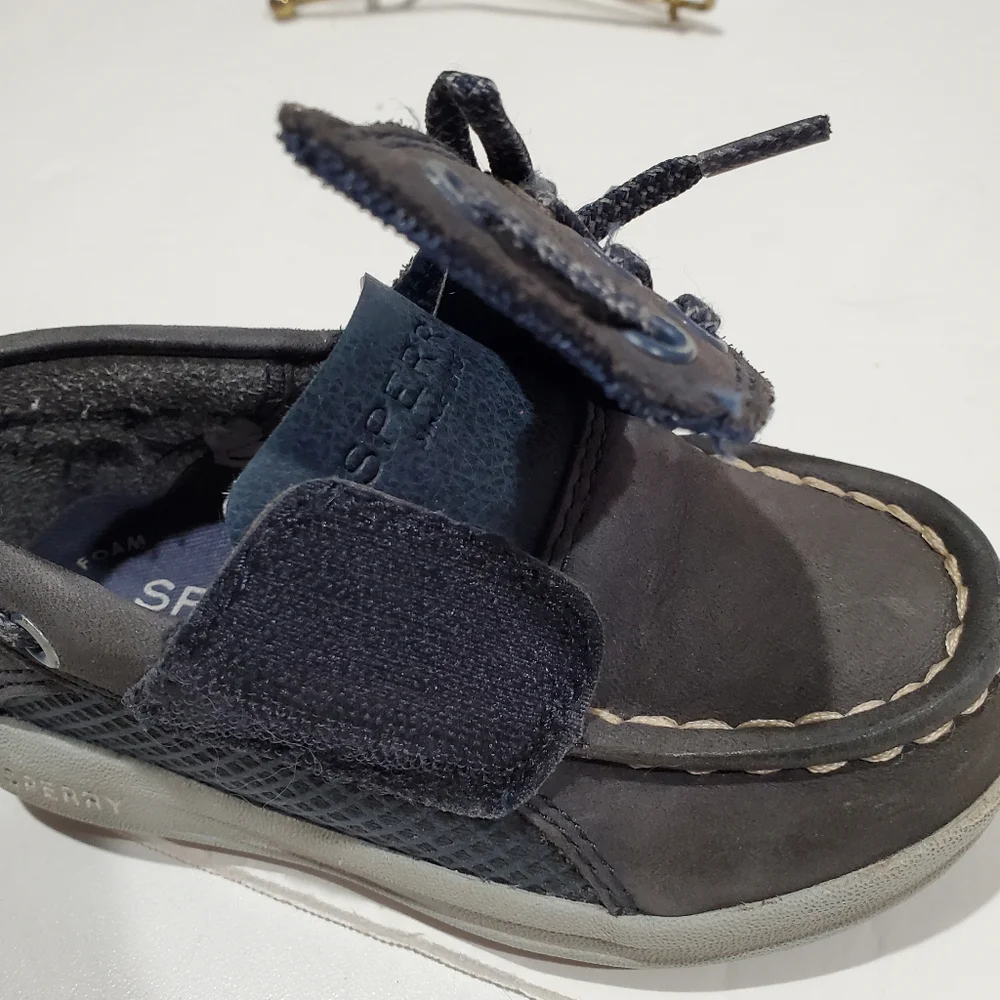 Sperry Top Sider Gamefish Jr. Grey & Blue Leather Loafer Boat Shoe Size 7M Kids